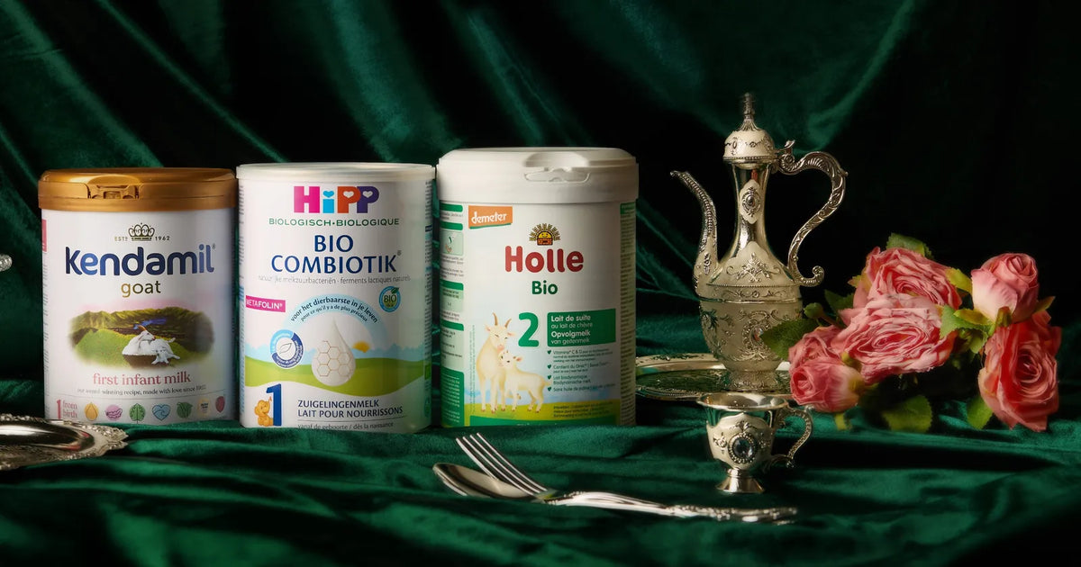 Kendamil Goat, HiPP Bio Combiotik 1 and Holle Bio goat 2 formula cans