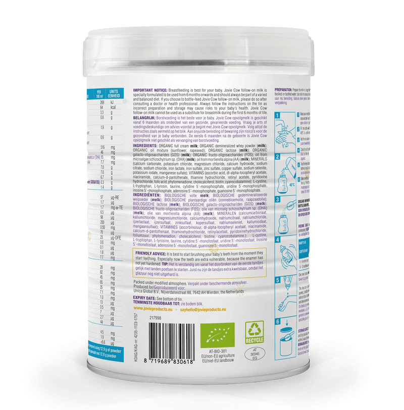Jovie Organic Cow Milk Formula Stage 2 (800g) - Formuland Canada