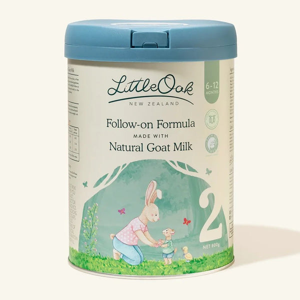 Little Oak Goat Milk Formula Stage 2 Follow-On, 800g tin, suitable for infants aged 6-12 months.